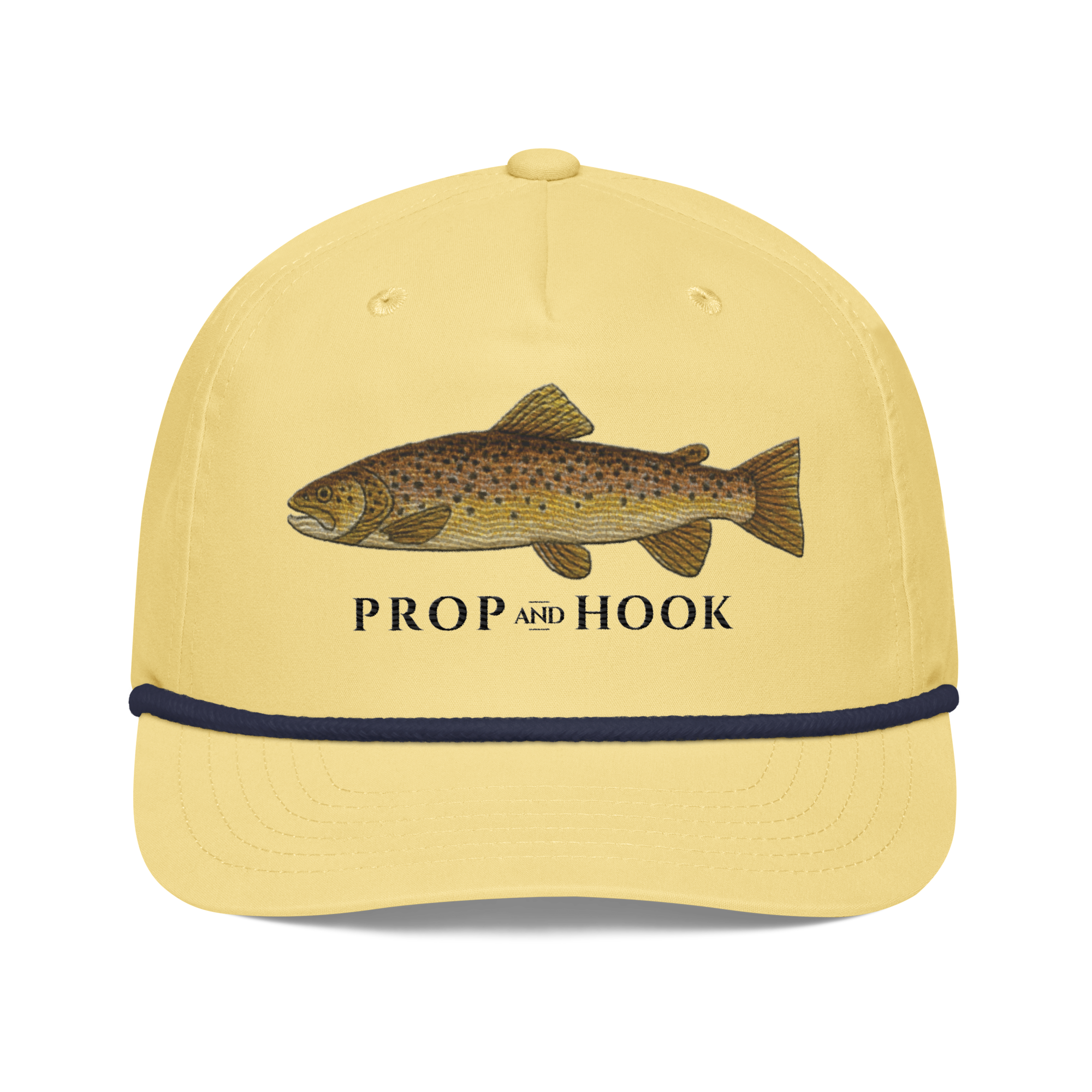 brown trout rope hat - yellow - front view