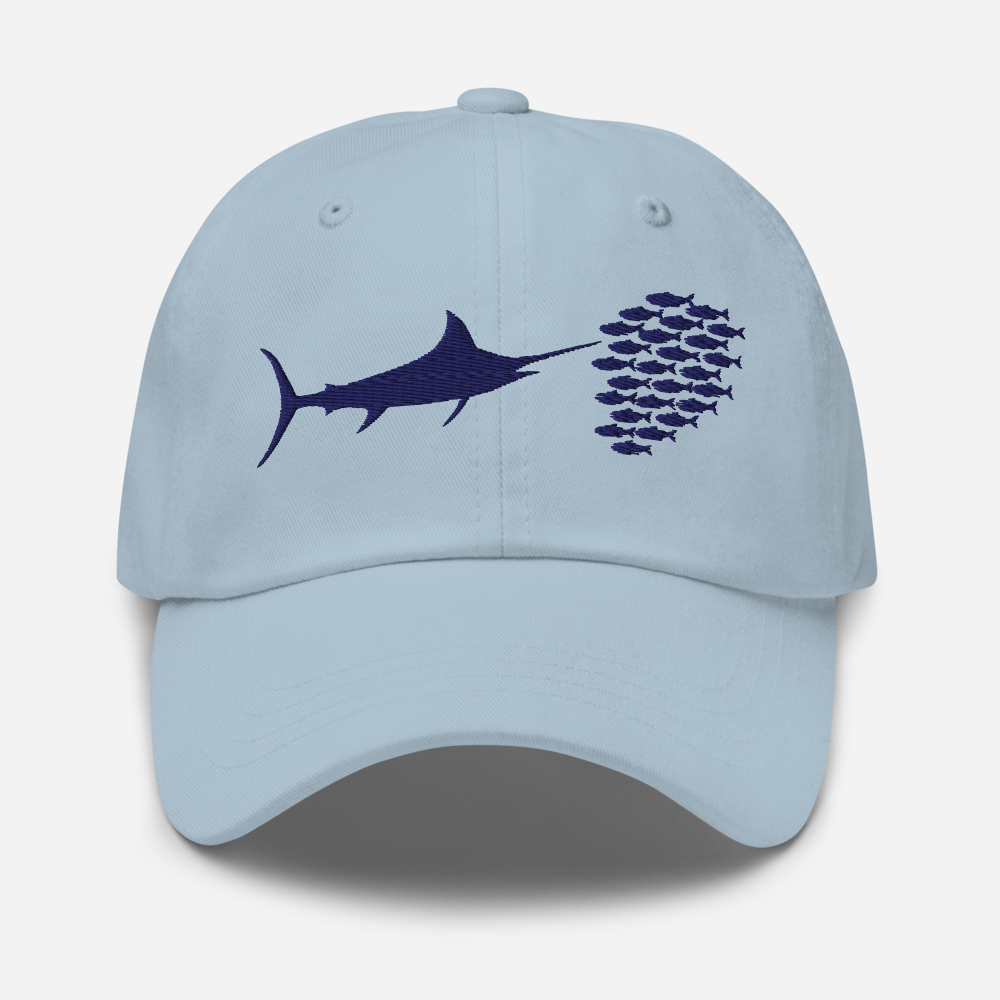 Marlin Bait Ball Hat, front view, blue