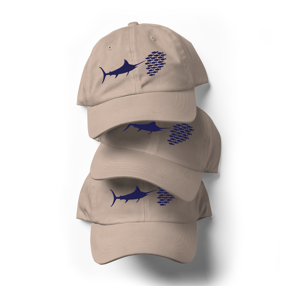 Marlin Bait Ball Hats, stacked front view, stone