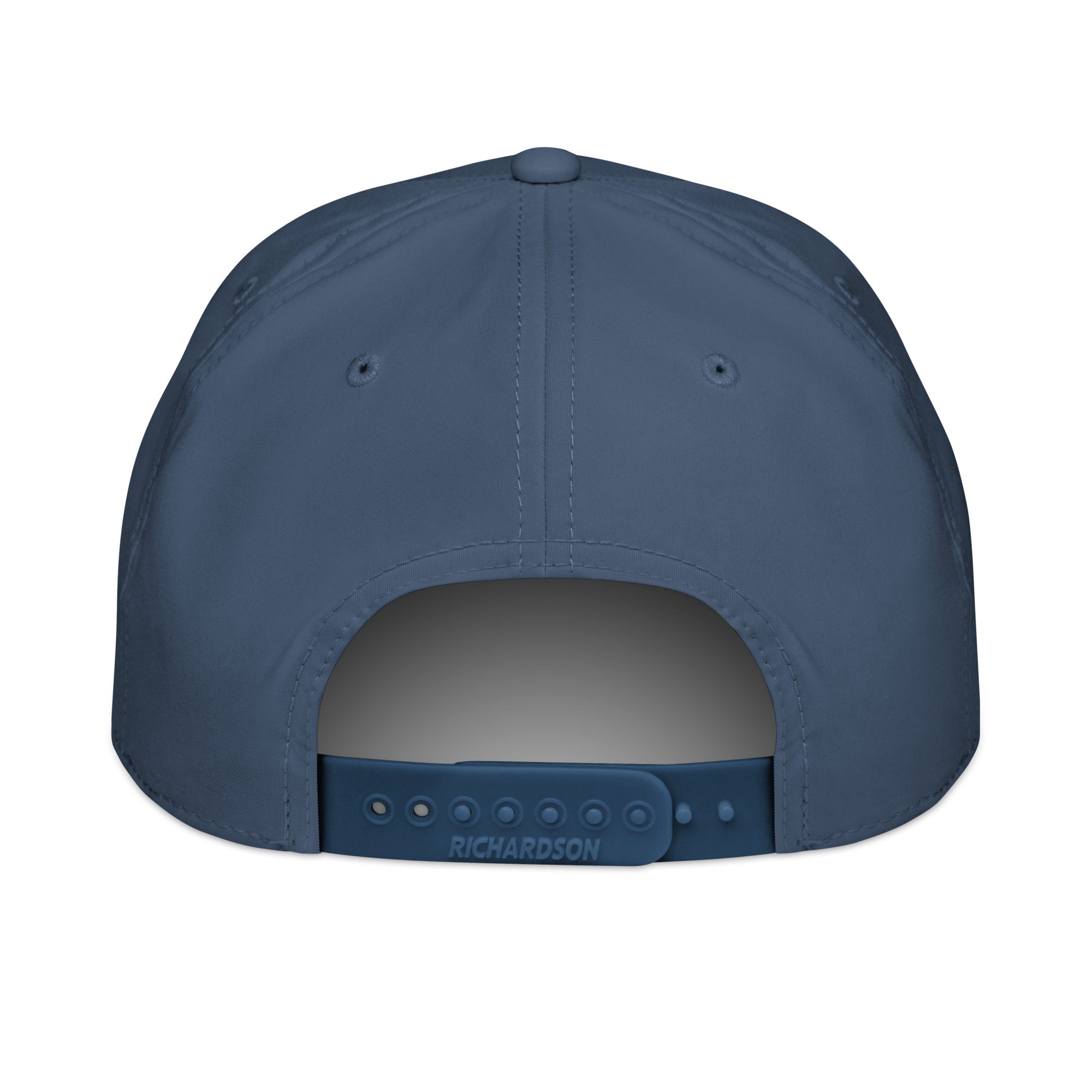 A back view of the blue Feeding Frenzy Marlin Rope Hat by Prop and Hook, featuring an adjustable snapback and RICHARDSON on the strap—ideal for fans of classic Marlin fishing hat style.