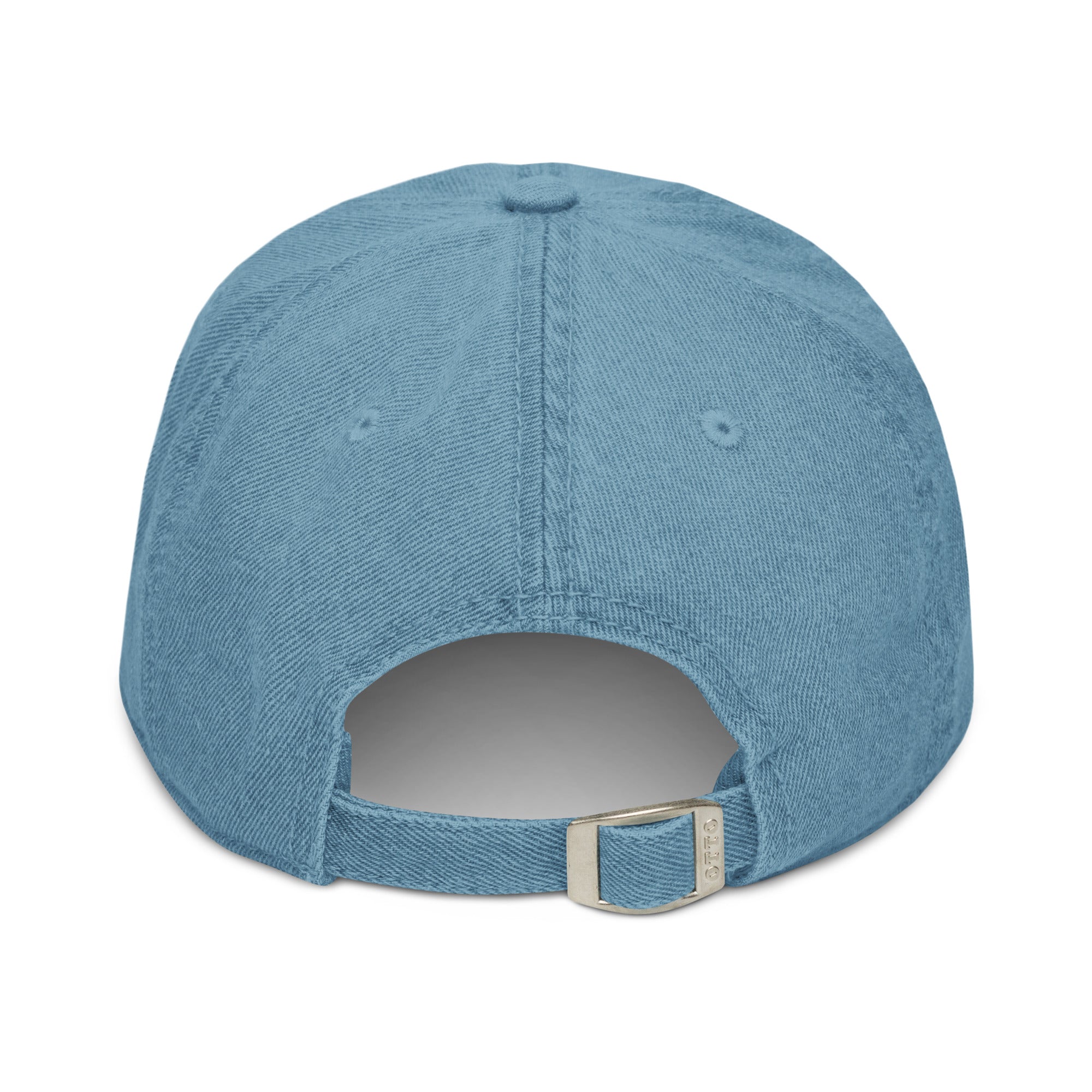 Denim yellowfin tuna fishing hat, back view, dark denim