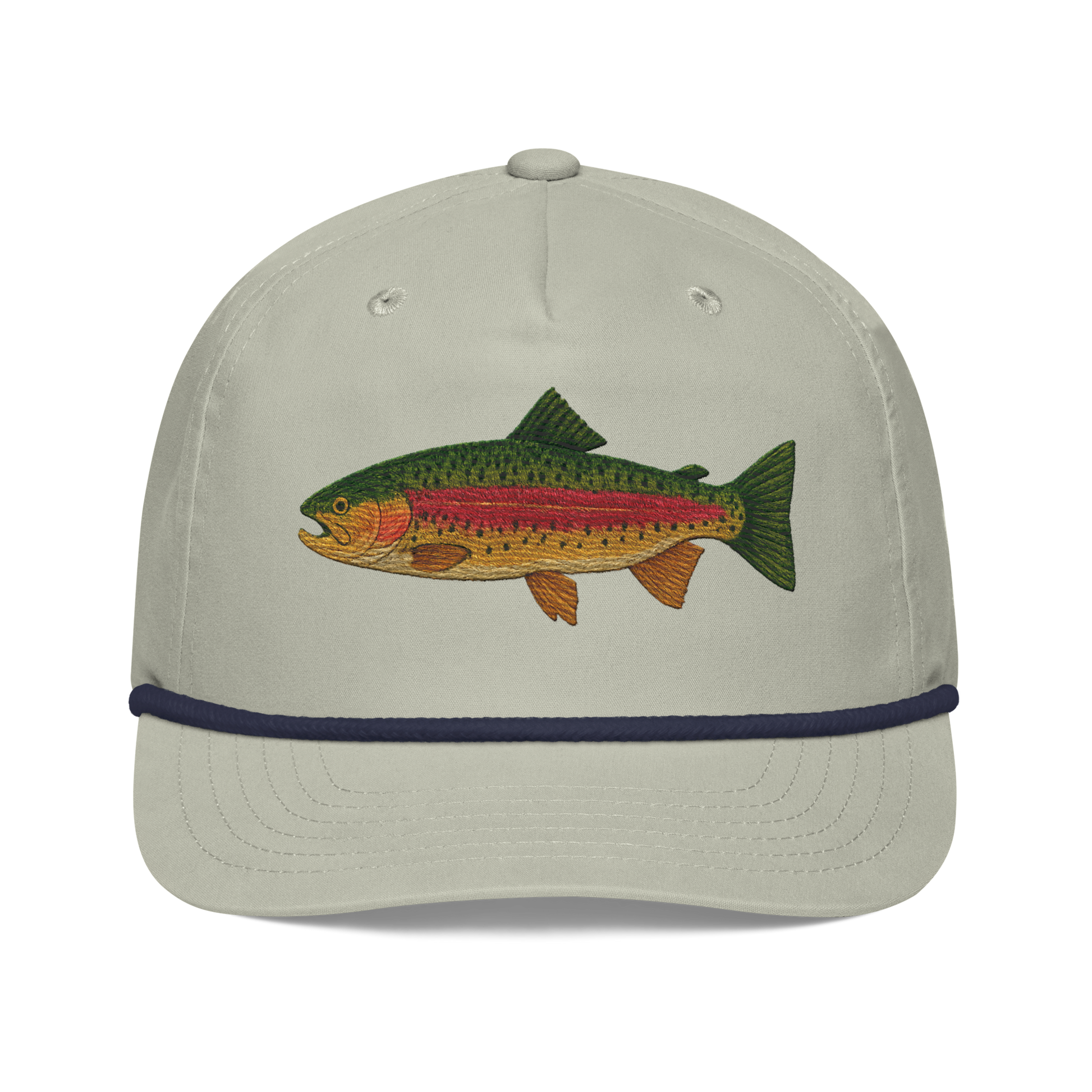 Rainbow Trout Hat, front view, light gray