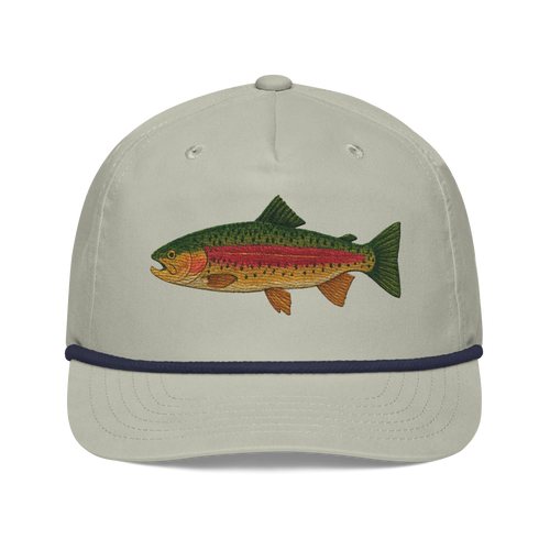 Rainbow Trout Hat, front view, light gray