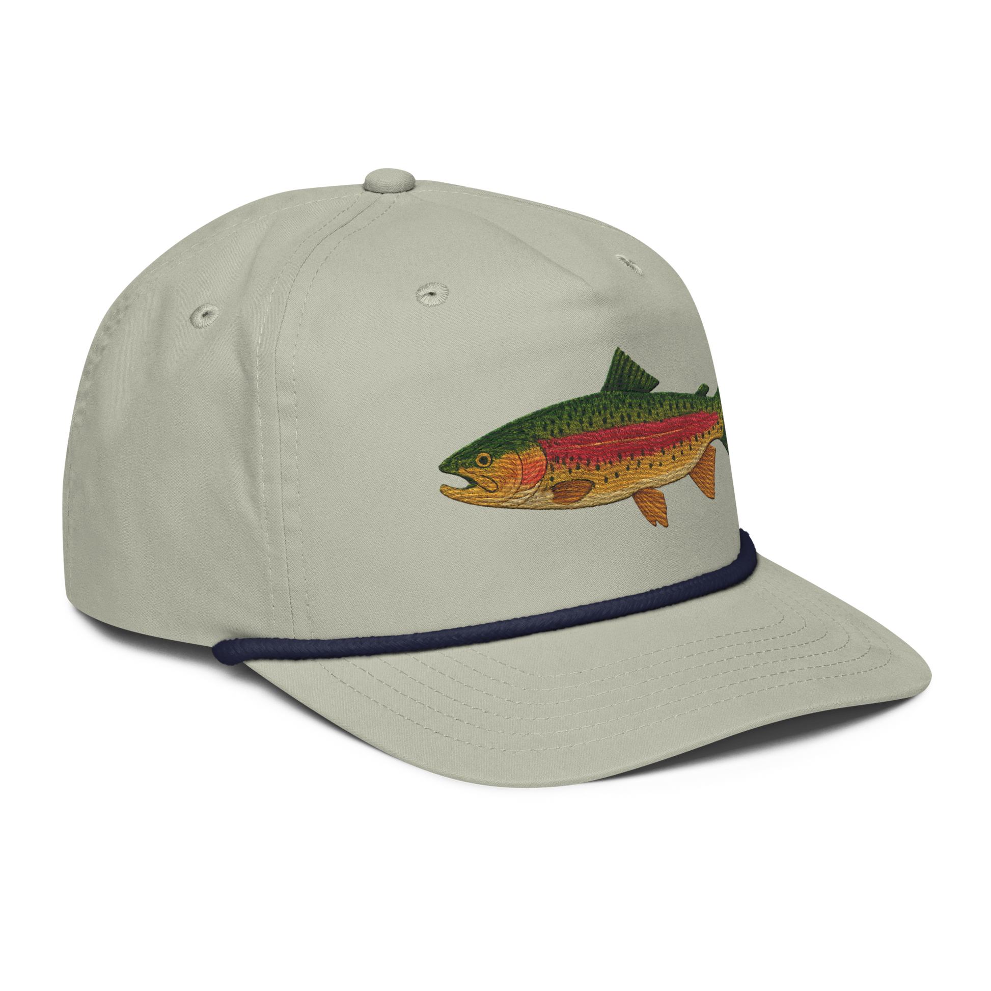 Rainbow Trout Hat, side view, light gray