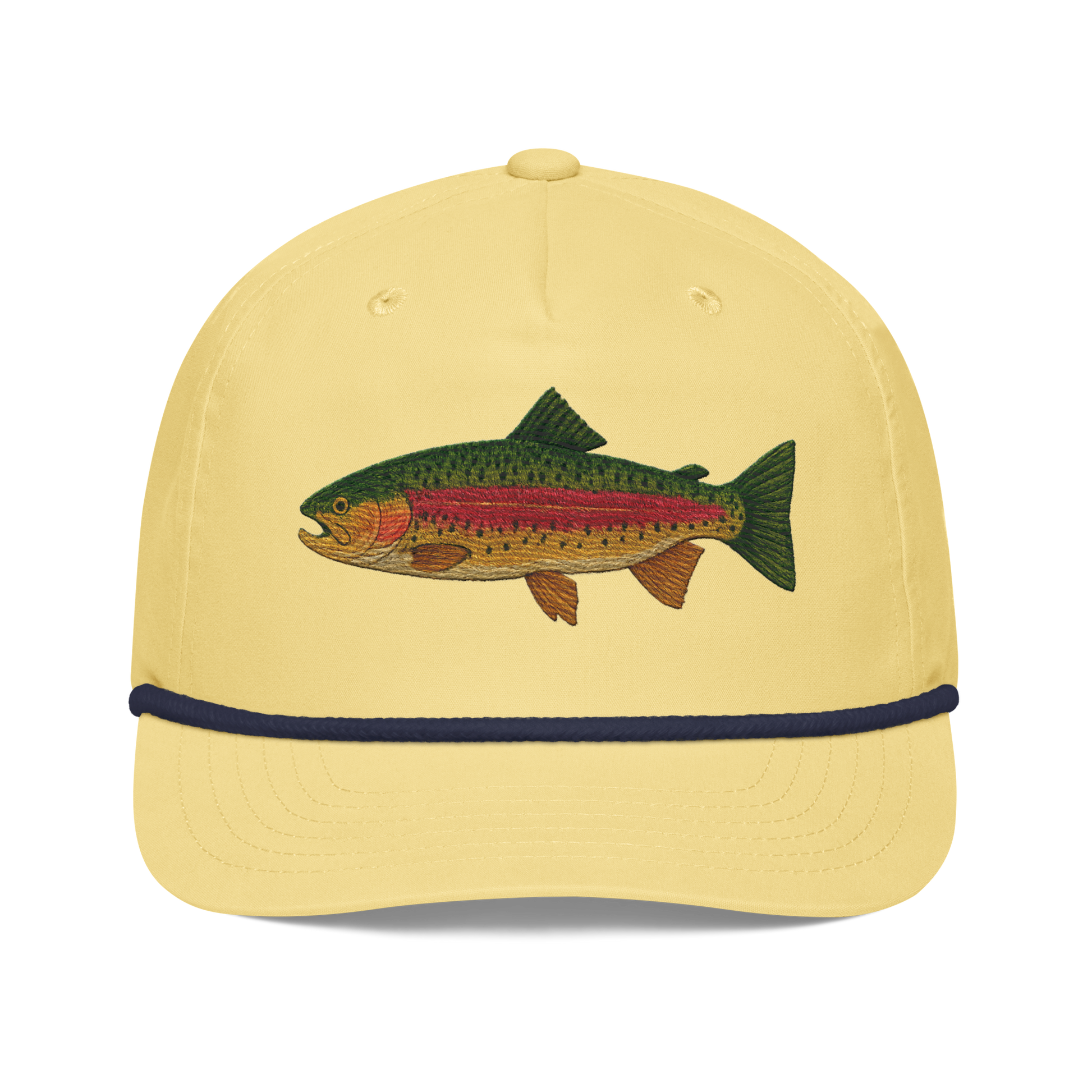 Rainbow Trout Hat, front view, yellow