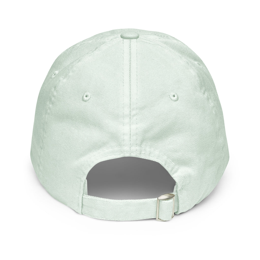Pastel yellowfin tuna fishing hat, back view, green