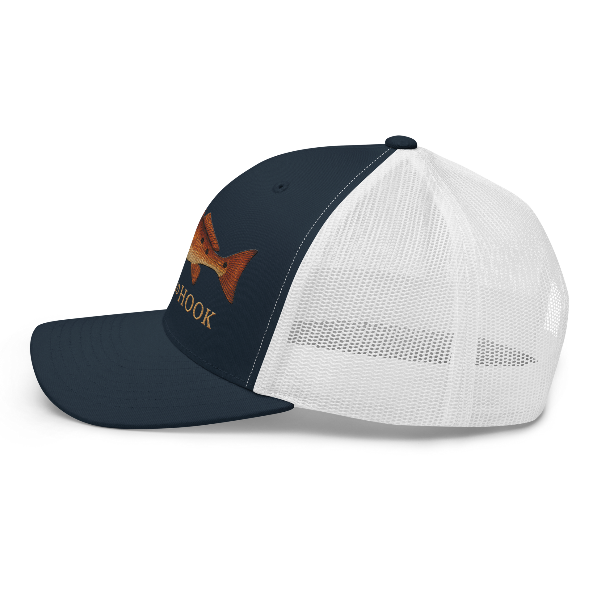 redfish trucker hat, navy/white color, left side view