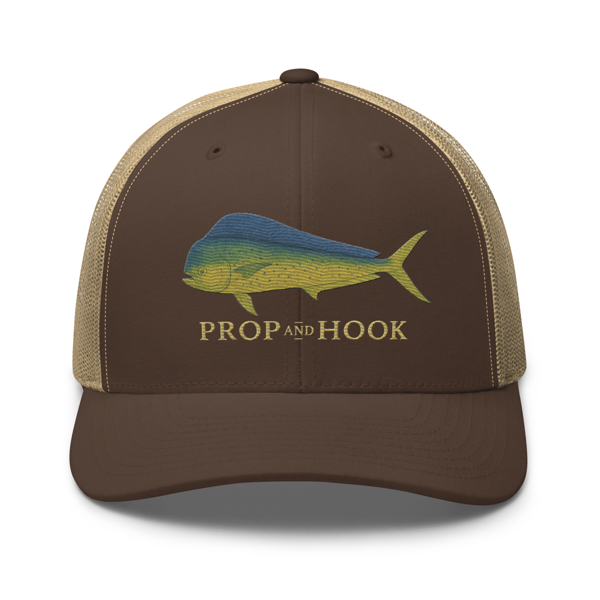 mahi-mahi trucker hat, front, khaki