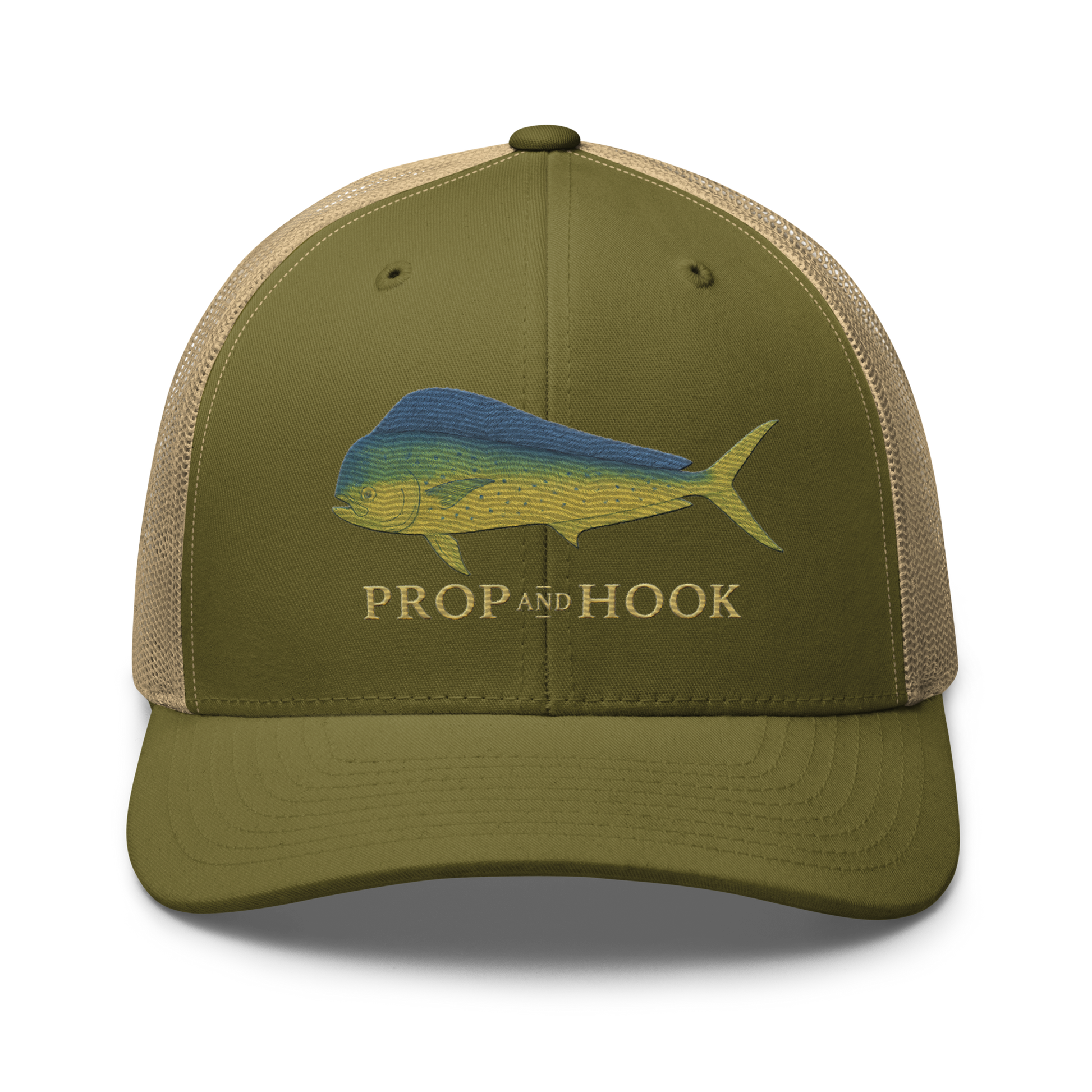 mahi-mahi trucker hat, front, moss