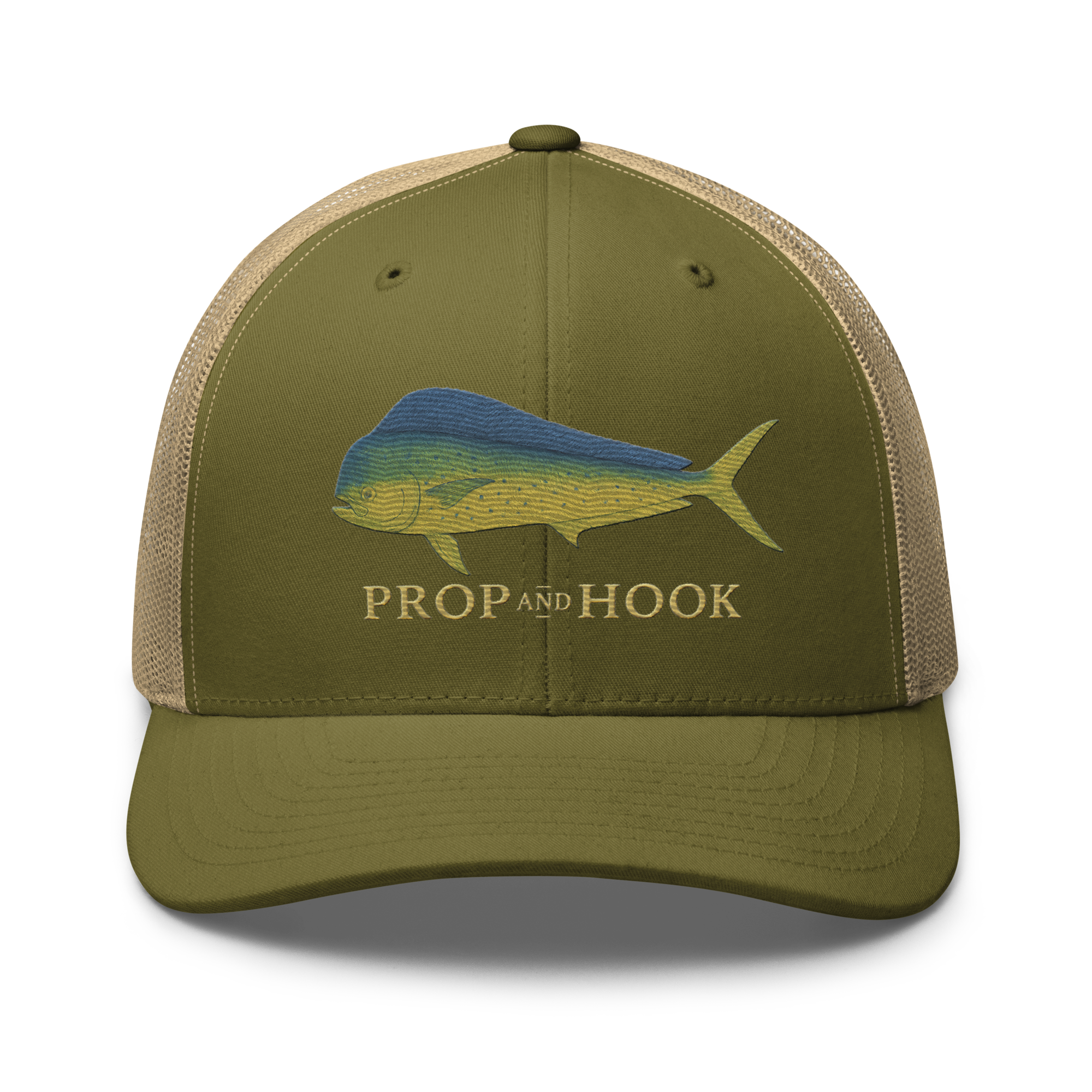 mahi-mahi trucker hat, front, moss