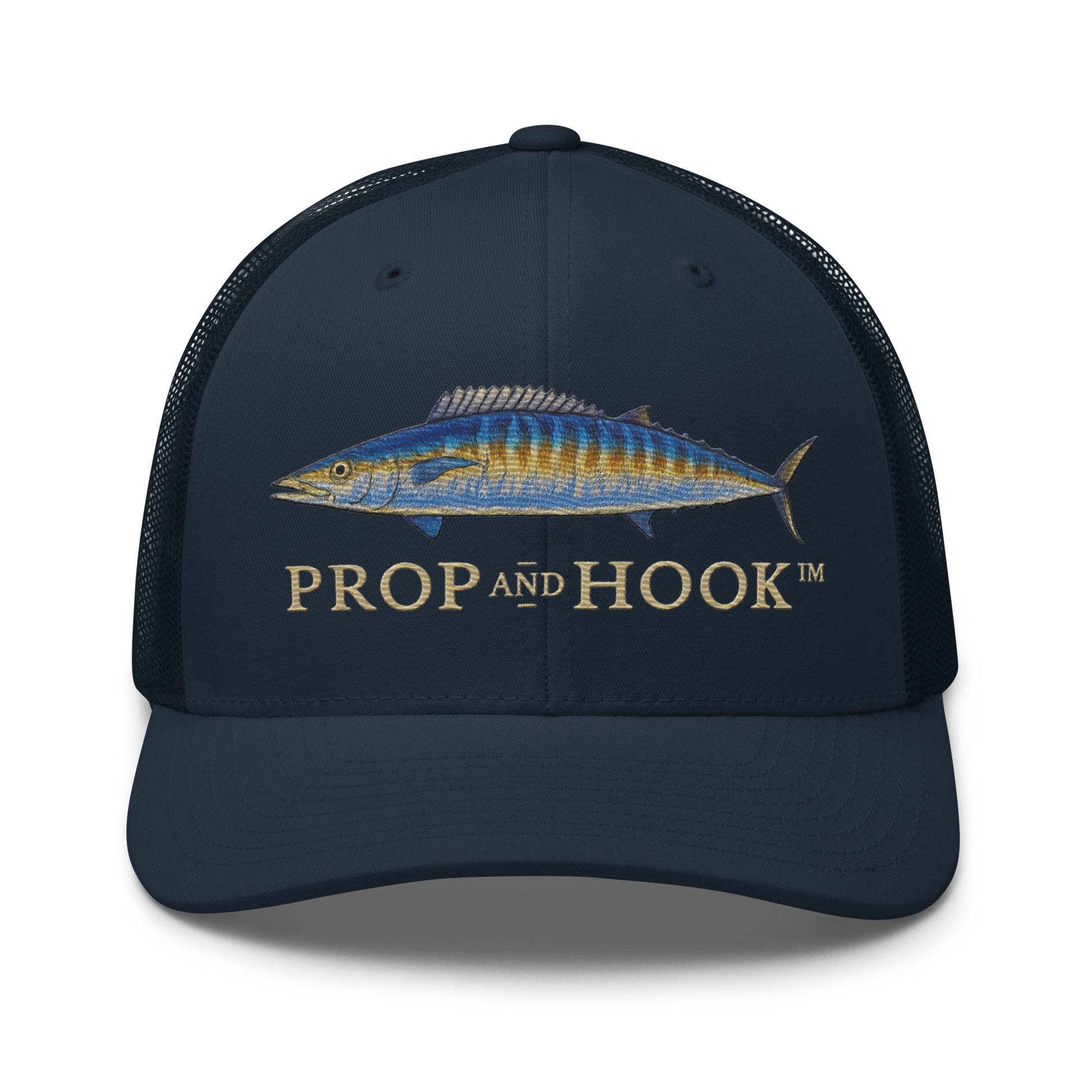 wahoo trucker hat, navy, front