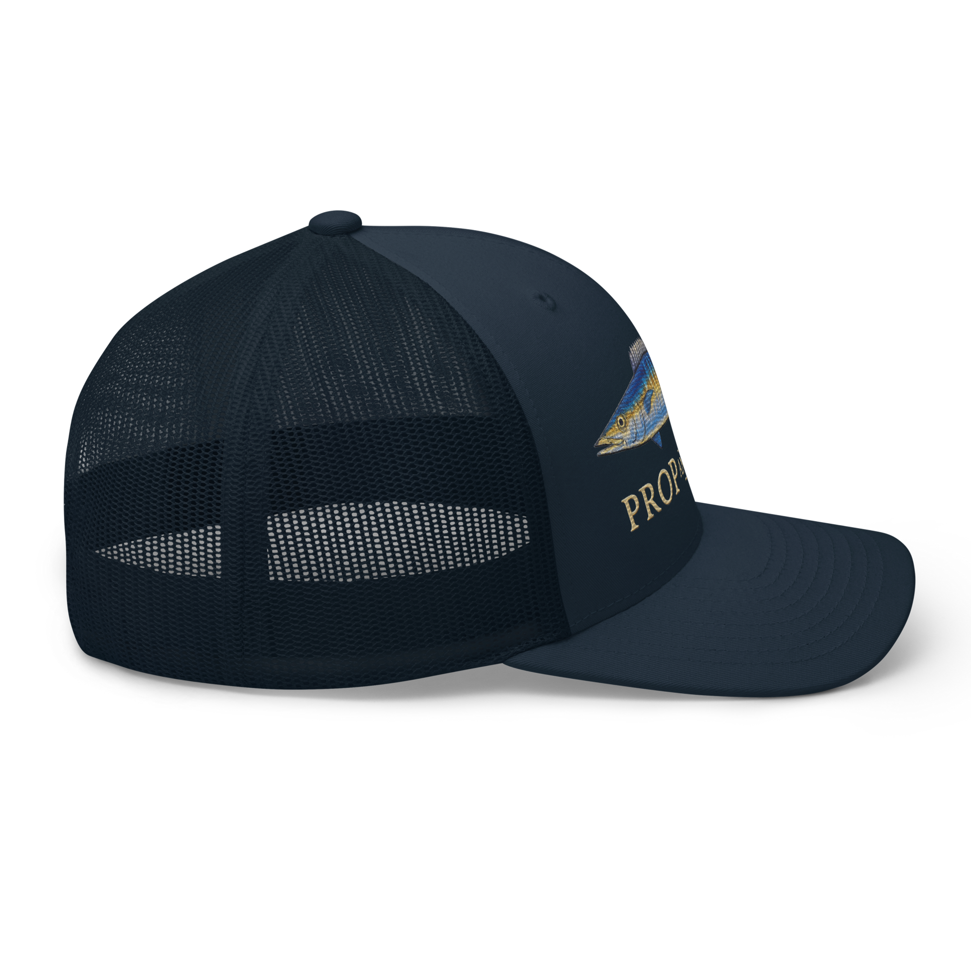 wahoo trucker hat, navy, right