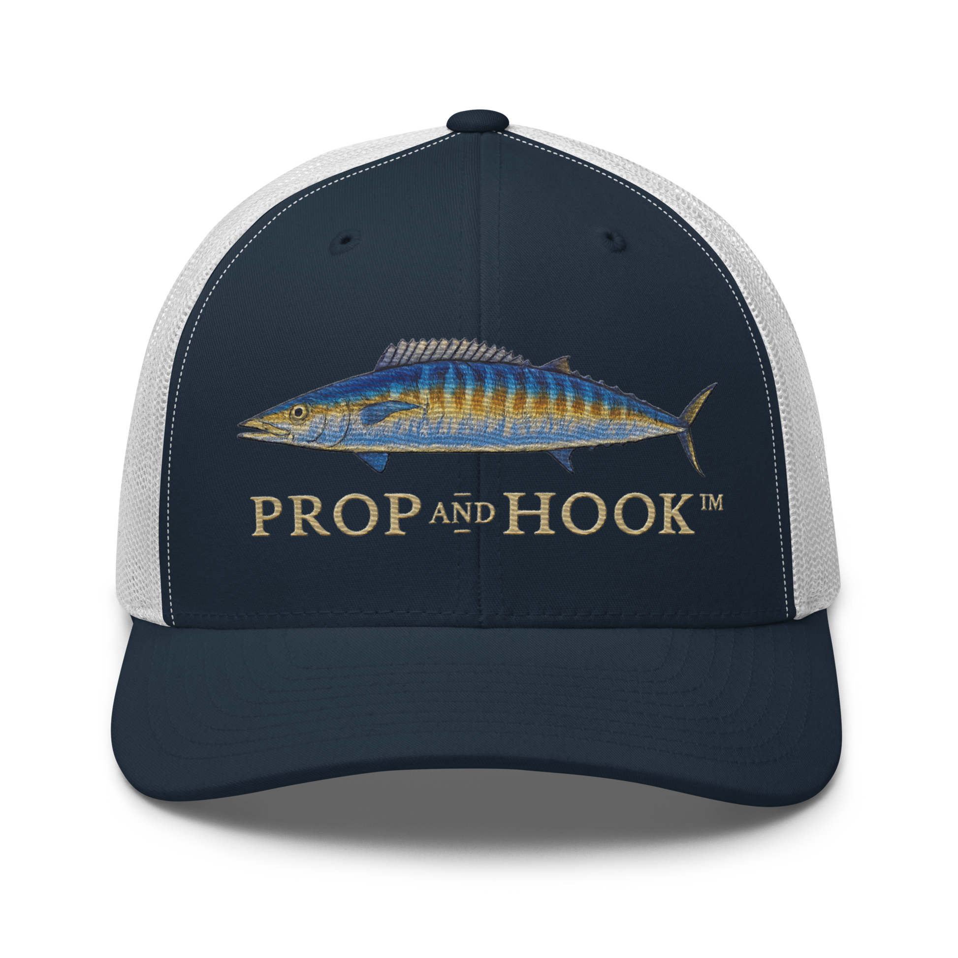 wahoo trucker hat, navy/white, front