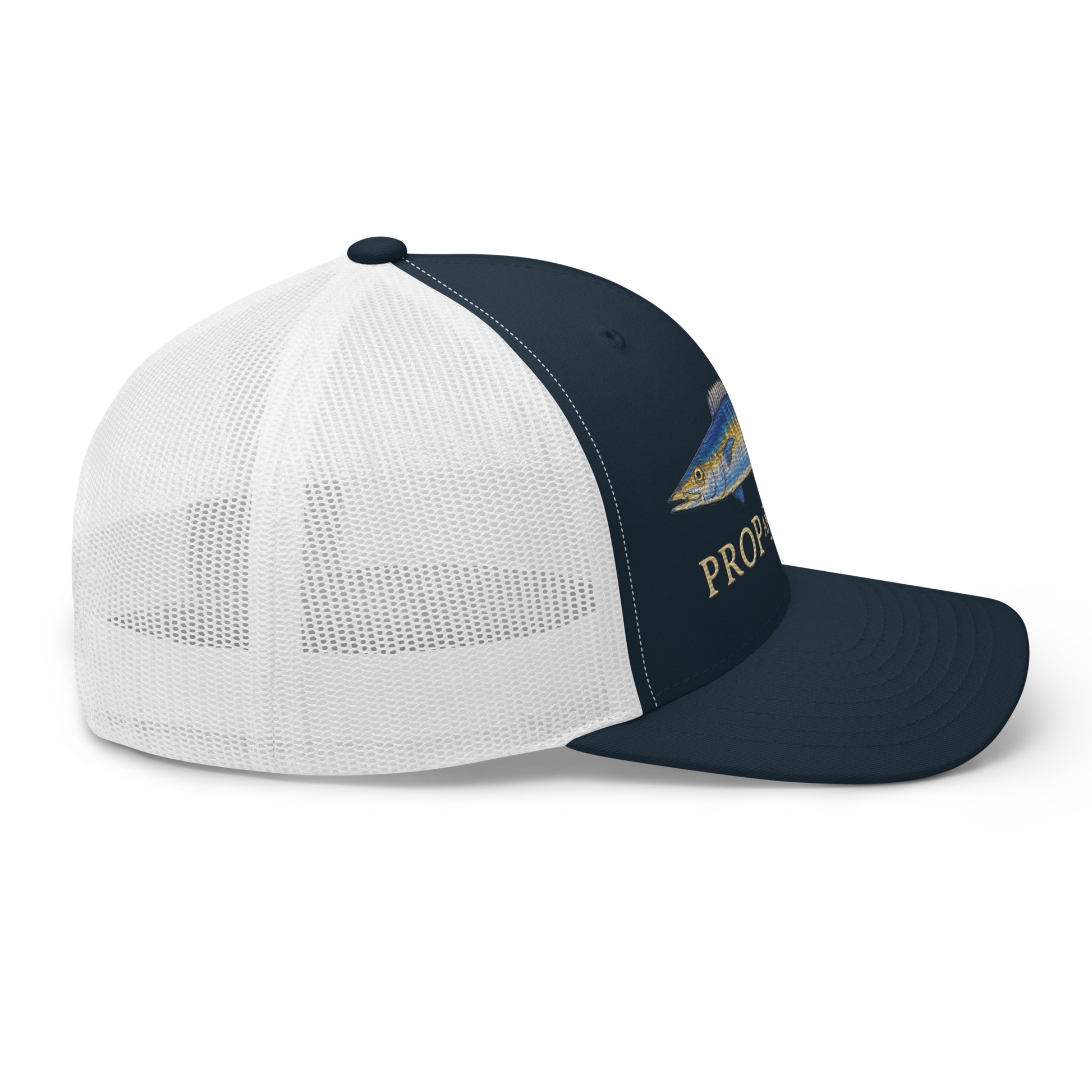 wahoo trucker hat, navy/white, right