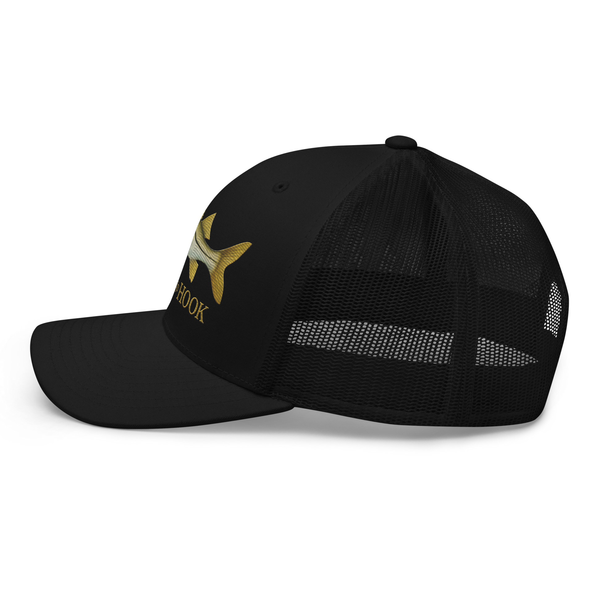 snook trucker hat, black, left side view