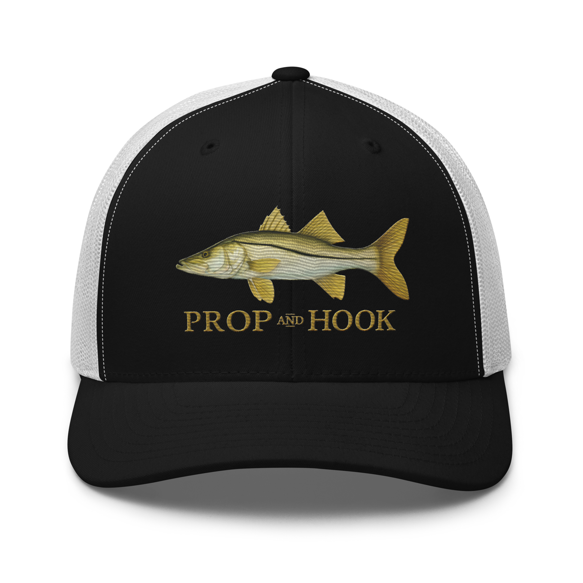 snook trucker hat, black/white, front view