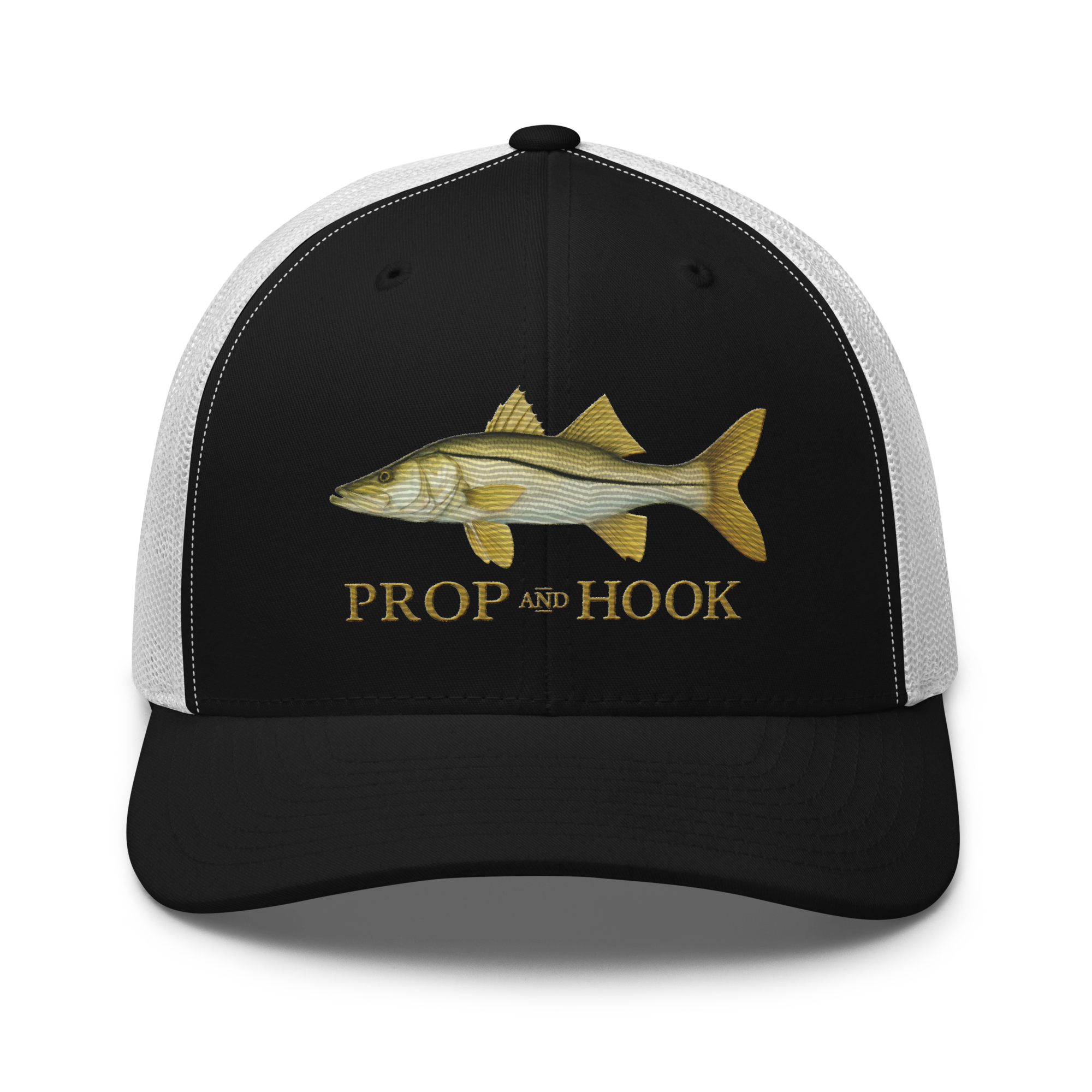 snook trucker hat, black/white, front view