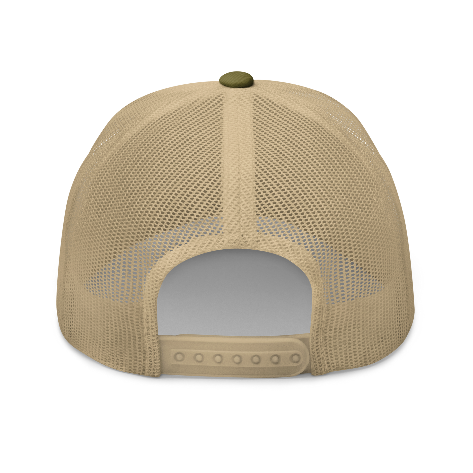snook trucker hat, moss/khaki color, back view